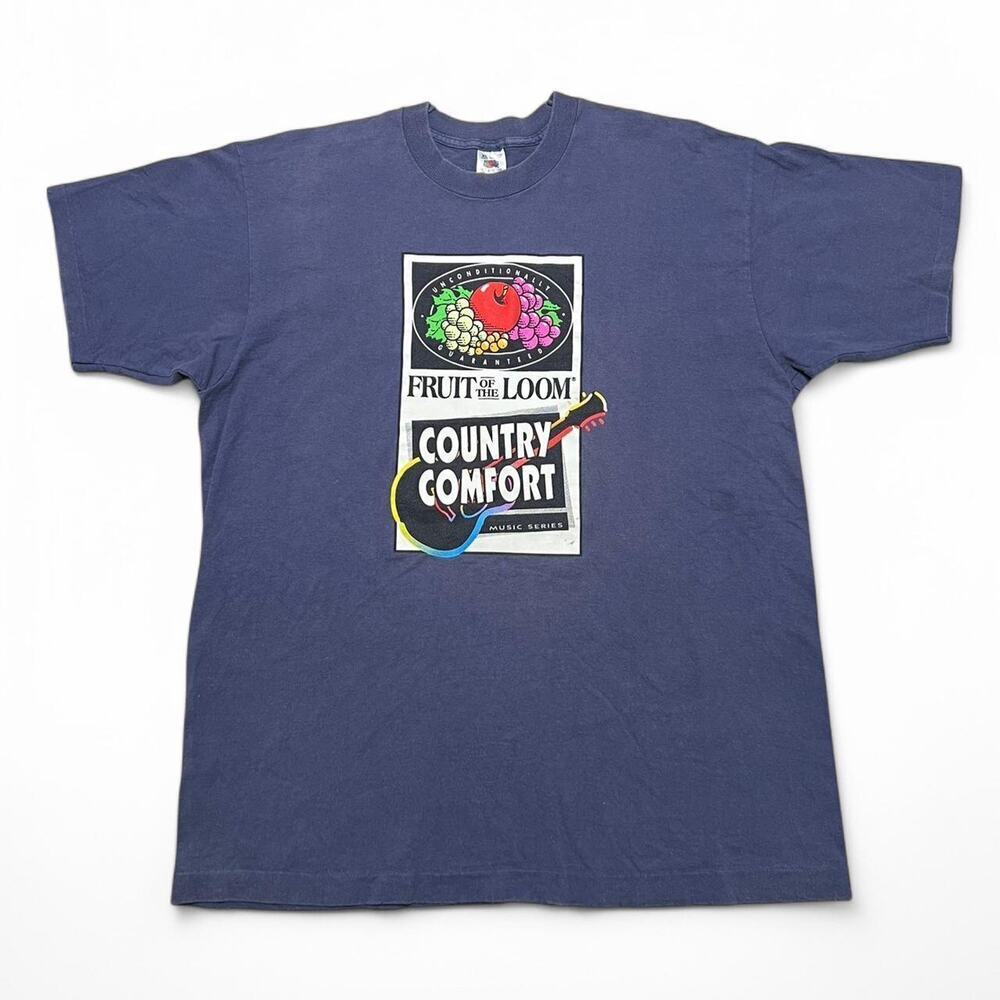 Vintage 90's single stitch Fruit of the‎ Loom Country Comfort blue tee XL Retro